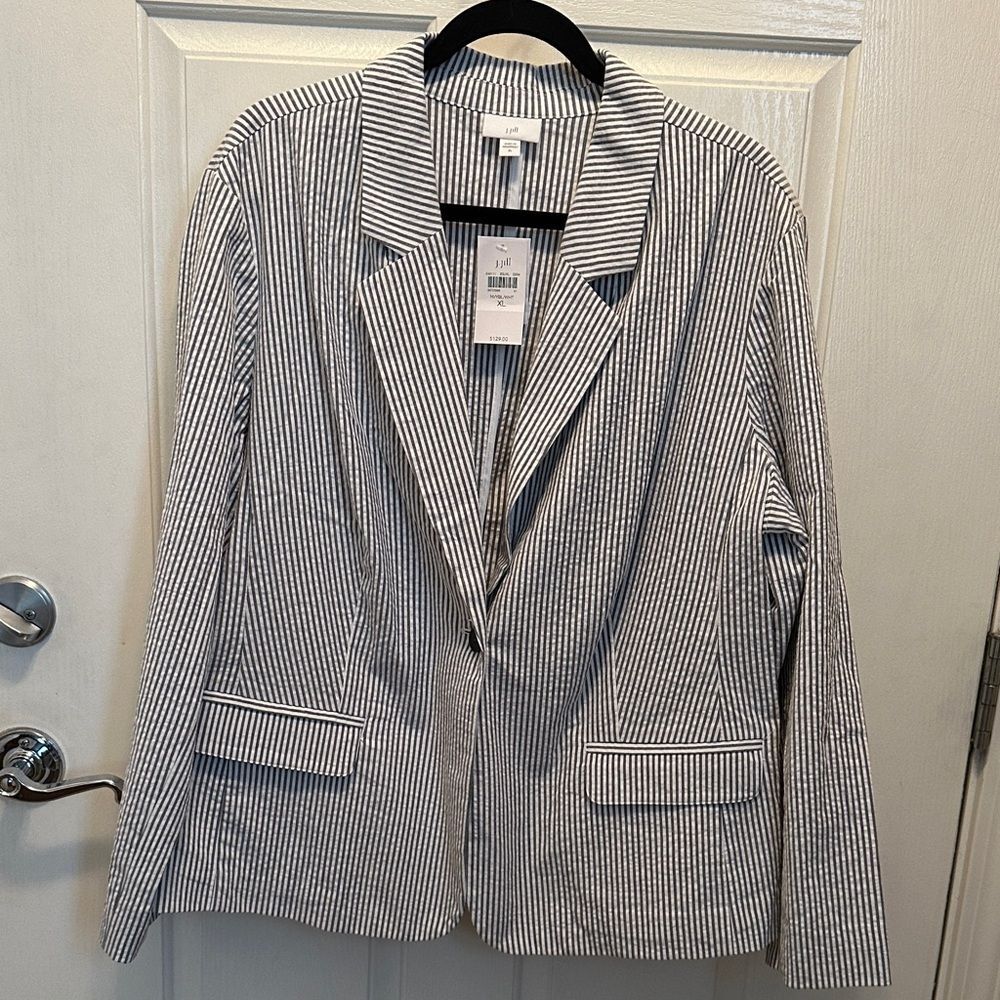 J. Jill Blue and White Striped Blazer 97% Cotton 3% Spandex Size XL